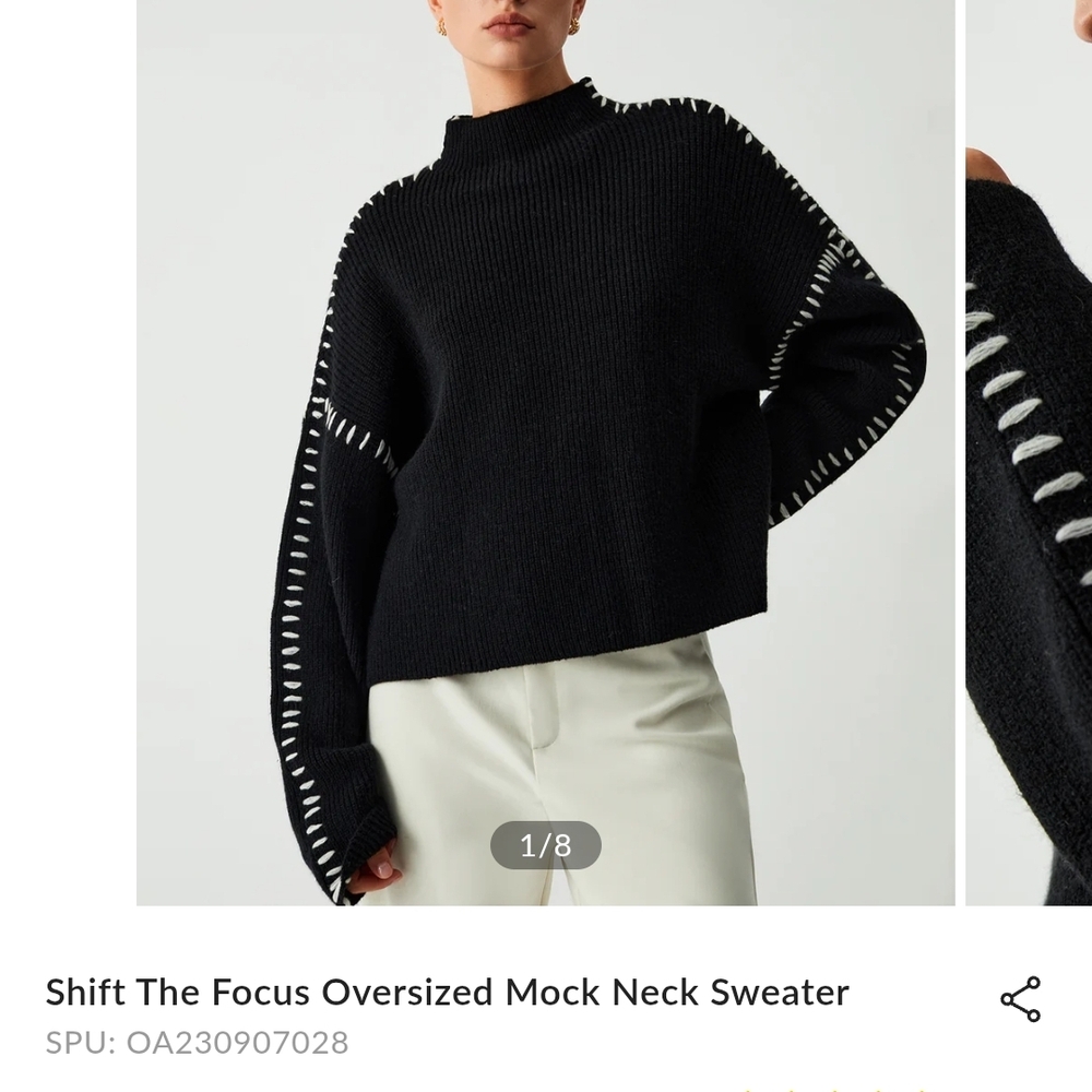 Commense- Black Mock Neck Sweater with White Stitching